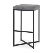30" Gray and Black Fabric and Iron Backless Bar Height Bar Chair