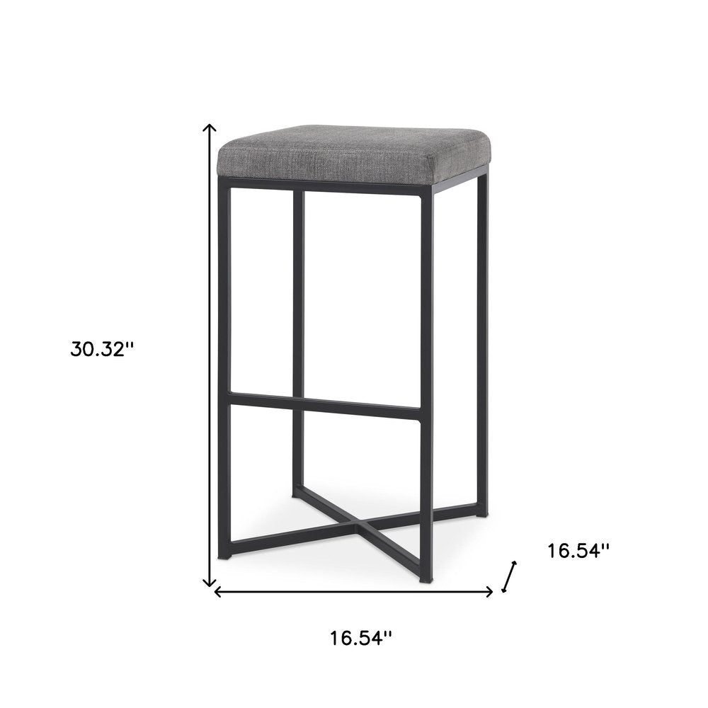 30" Gray and Black Fabric and Iron Backless Bar Height Bar Chair