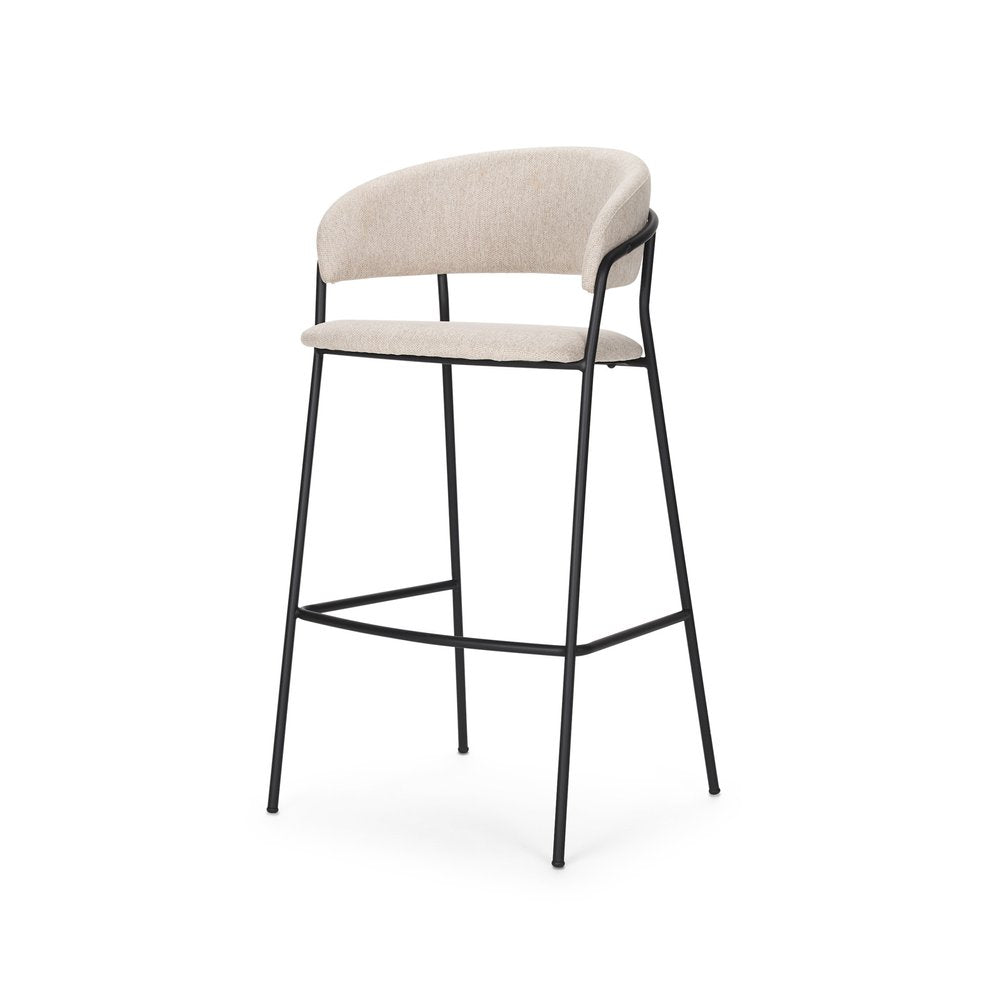30" Cream and Black Fabric and Metal Bar Height Bar Chair