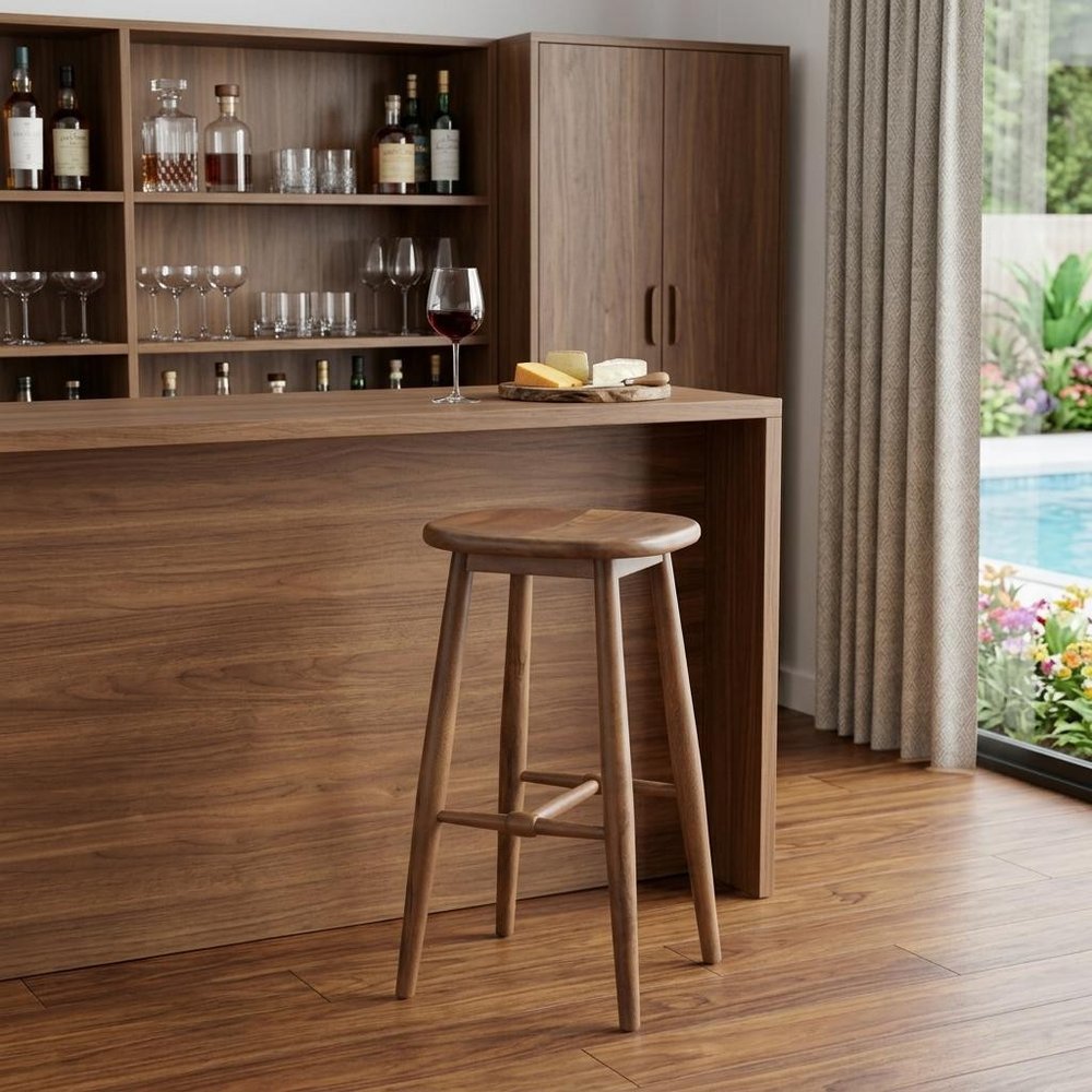 30" Natural Solid Wood Backless Bar Height Bar Chair