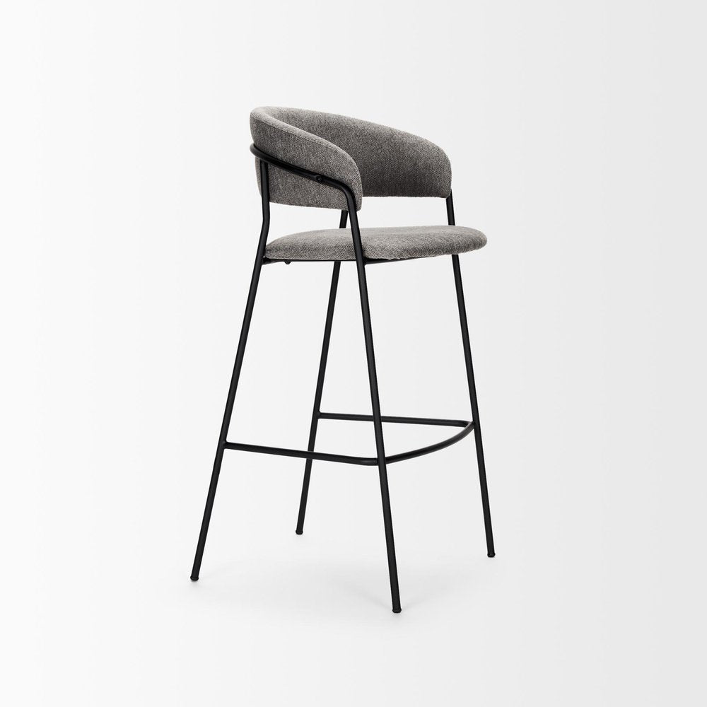 30" Gray and Black Fabric and Metal Bar Height Bar Chair