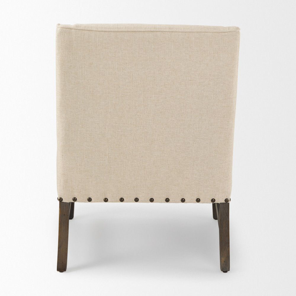 30" Cream and Brown Linen and Solid Wood Arm Chair