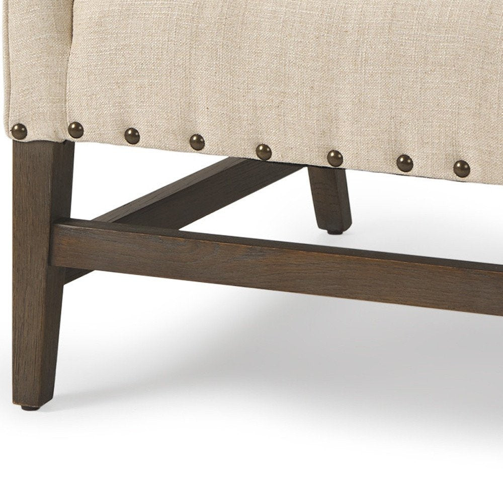 30" Cream and Brown Linen and Solid Wood Arm Chair
