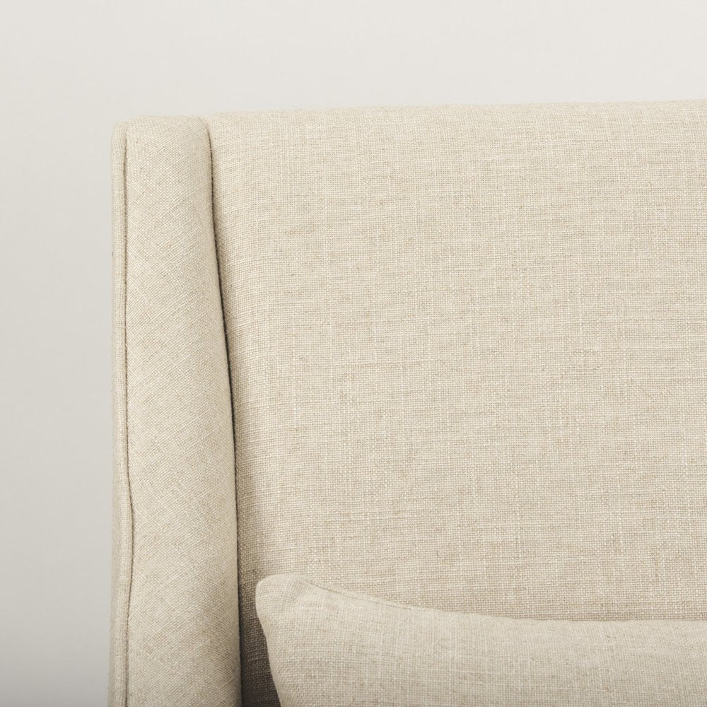 30" Cream and Brown Linen and Solid Wood Arm Chair