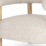 31" Cream and Natural Linen and Solid Wood Barrel Chair