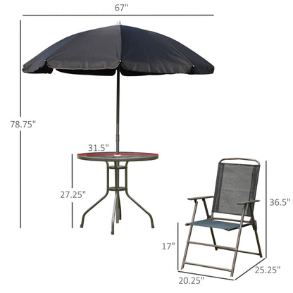 Outsunny - Patio Dining Set With Table Umbrella, Folding Chairs And Dining Table, Outdoor Patio Furniture Set