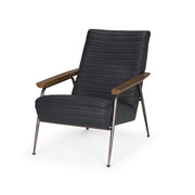 37" Black Genuine Leather and Metal Arm Chair