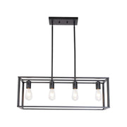 Black Metal Four Light Caged Rectangular Hanging Pendent Light