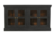 62" Charcoal Distressed Solid Wood Sideboard with Four Glass Doors