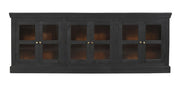 93" Charcoal Distressed Solid Wood Sideboard With Six Glass Doors