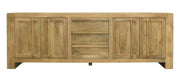 94" Natural Distressed Solid Wood Three Drawer Sideboard With Four Doors