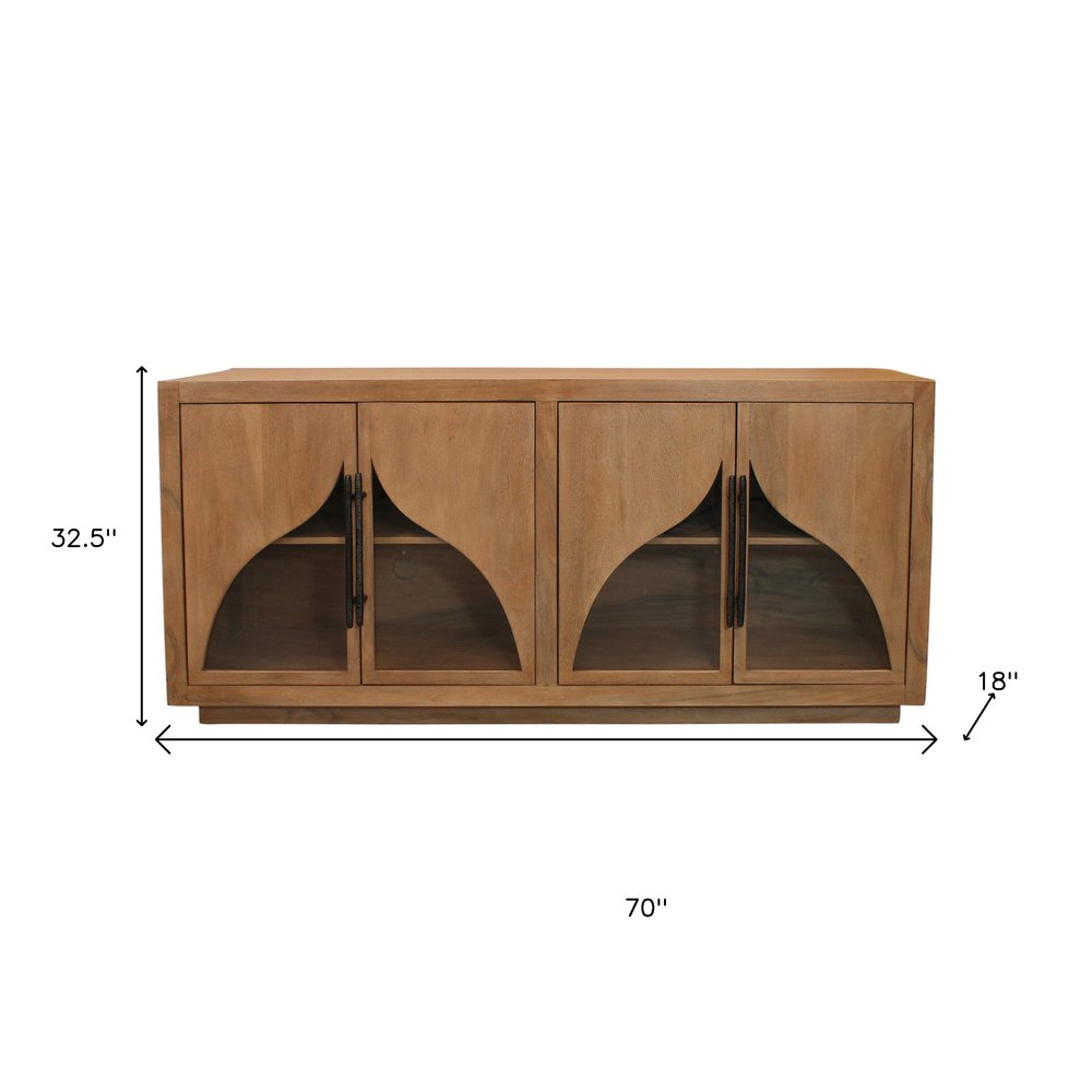 70" Natural Distressed Solid Wood Sideboard with Four Doors