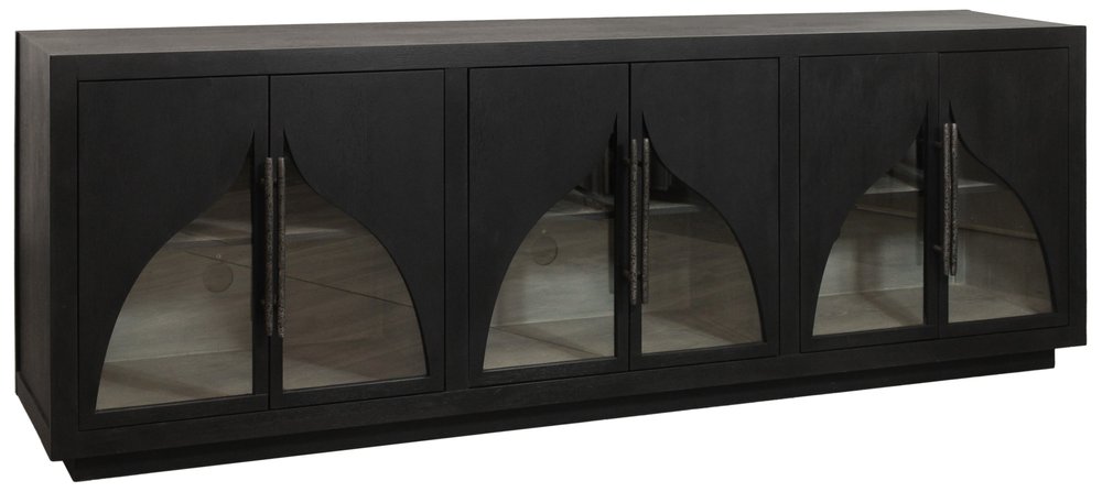 95" Dark Brown Distressed Solid Wood Sideboard with Six Doors