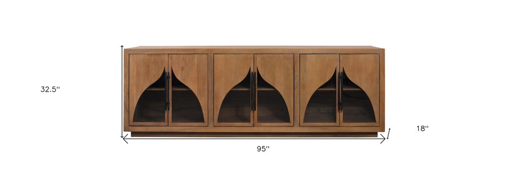 95" Natural Distressed Solid Wood Sideboard with Six Doors