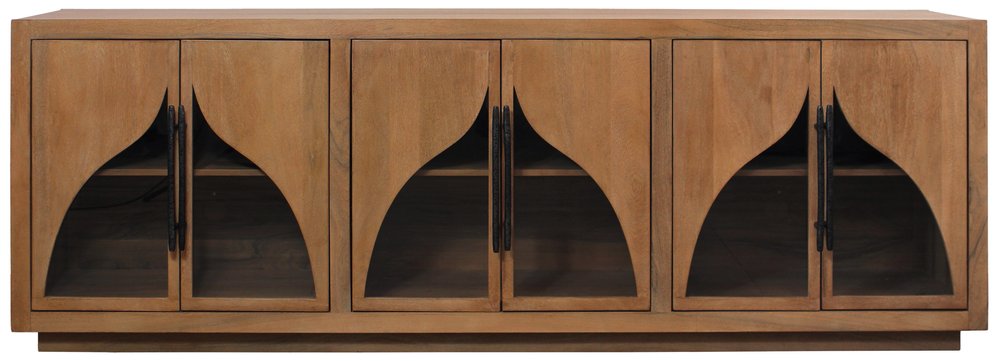 95" Natural Distressed Solid Wood Sideboard with Six Doors