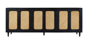 94" Black Distressed Solid Wood Sideboard with Six Doors
