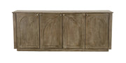 80" Brown Distressed Solid Wood Carved Geometric Sideboard With Four Doors