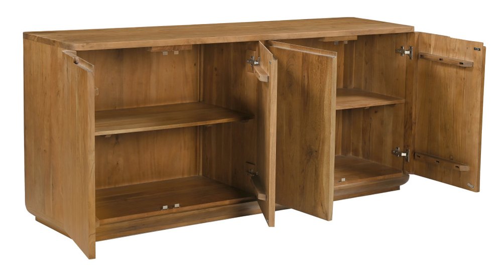 72" Tan Distressed Solid Wood Sideboard Soft Close with Four Doors