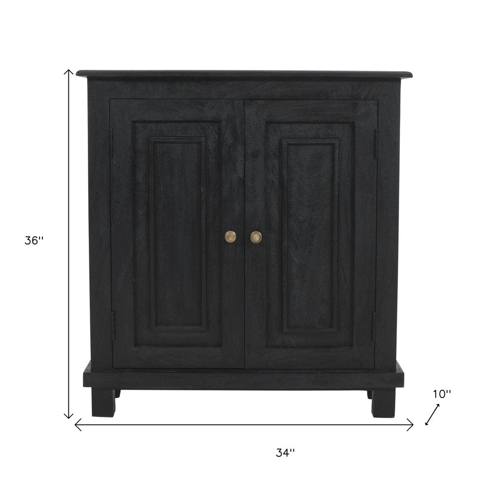 34" Black Distressed Solid Wood Sideboard with Two Doors