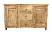 60" Natural Distressed Solid Wood Three Drawer Sideboard With Two Doors