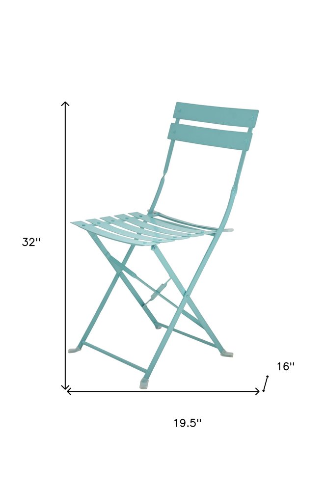Set of Two Aqua Blue Aluminum Outdoor Folding Dining Chairs