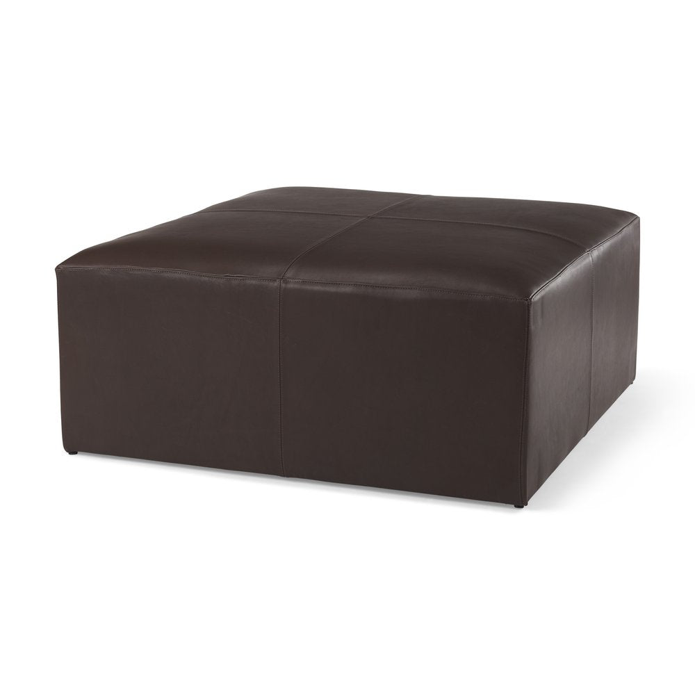 36" Brown Genuine Leather Cocktail Ottoman