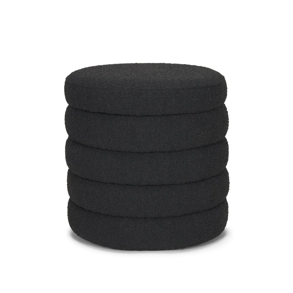 19" Black Boucle Round Storage Ottoman