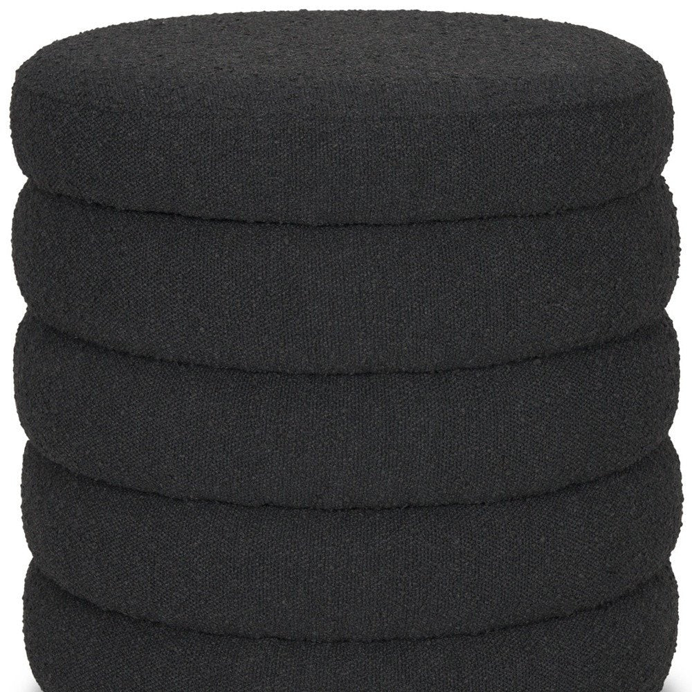 19" Black Boucle Round Storage Ottoman