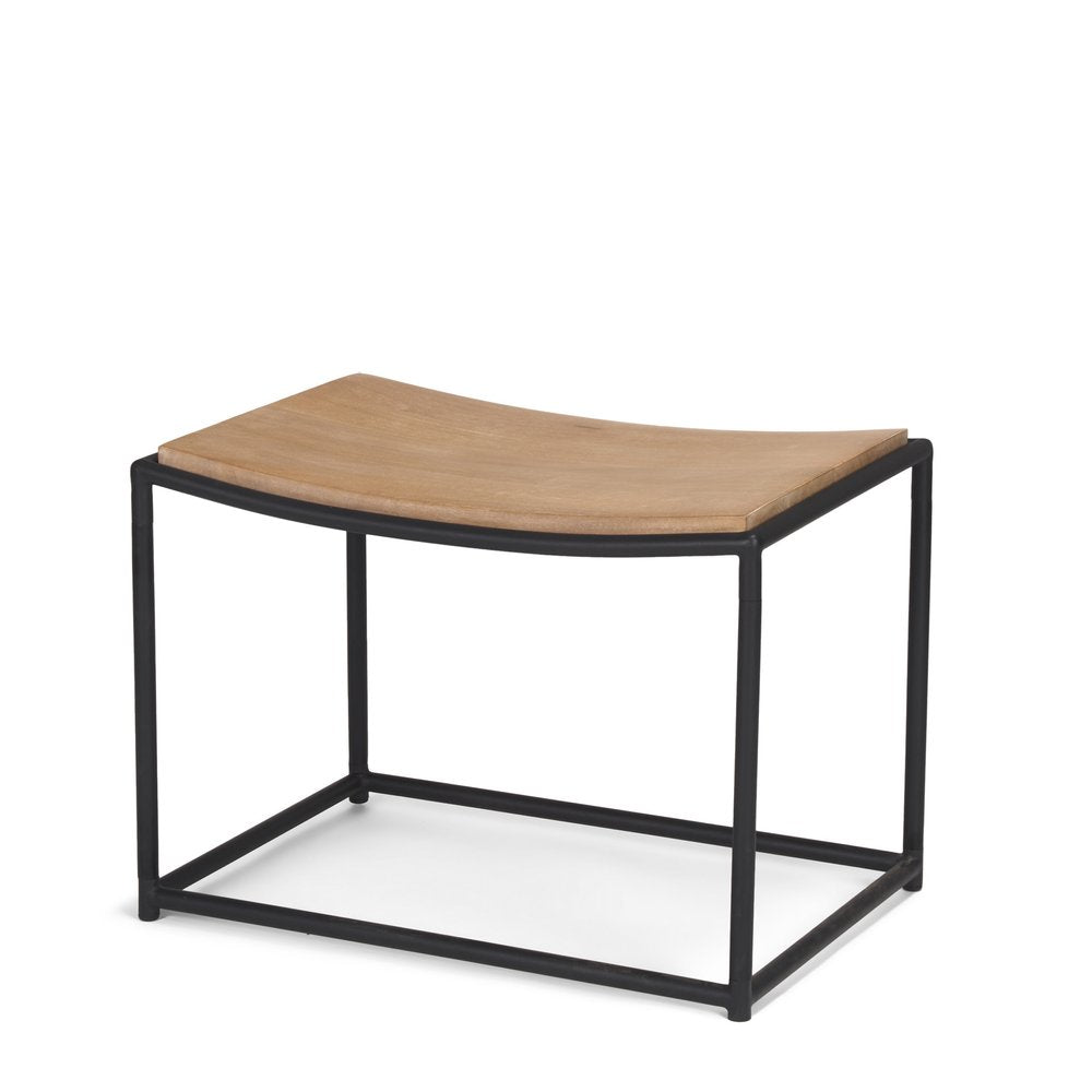 23" Natural and Black Solid Wood and Metal Footstool