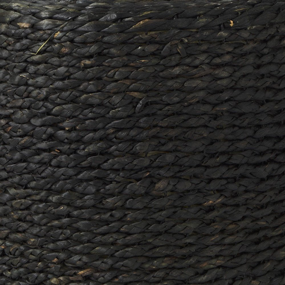 18" Black Water Hyacinth Round Pouf Ottoman
