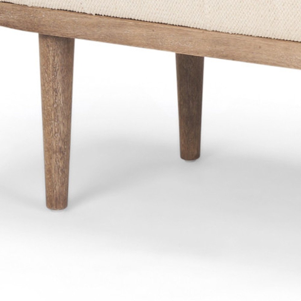 56" Beige and Brown Cotton and Solid Wood Upholstered Bench
