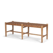 52" Brown Genuine Leather and Solid Wood Upholstered Bench