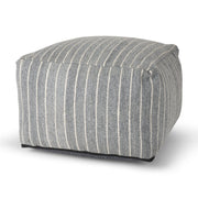 22" Blue and White Textural Stripe Cube Pouf Ottoman