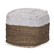 16" White Black And Natural Cotton And Jute Color Block Cube Pouf Ottoman