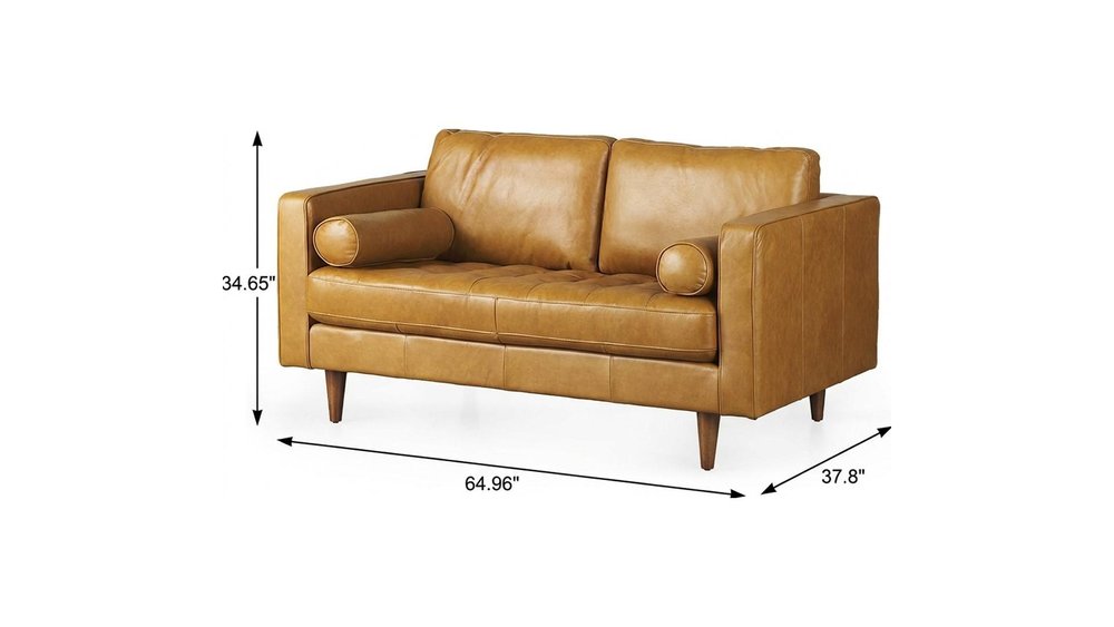 65" Tan Leather Sofa With Brown Legs