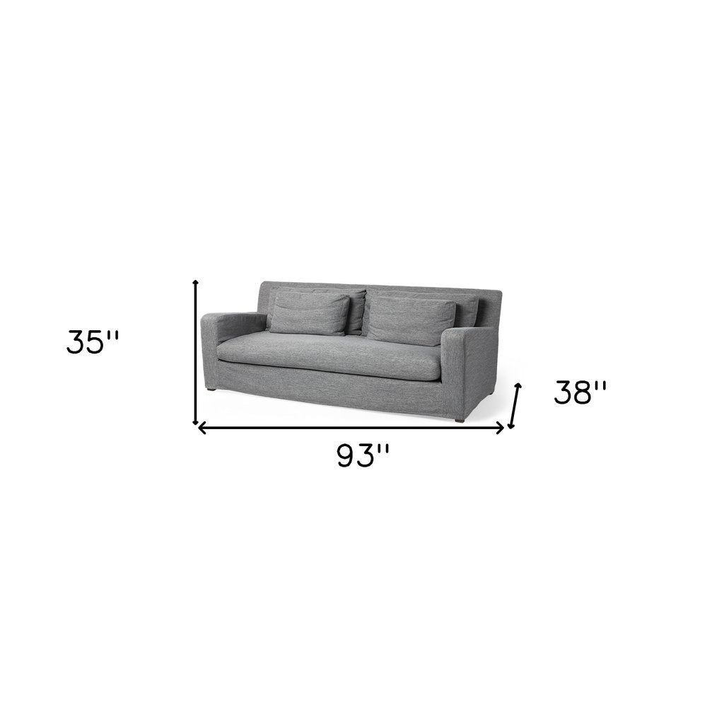 93" Dark Gray Slipcovered Fabric Sofa With Toss Pillows