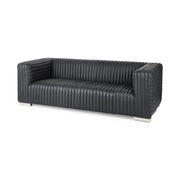 83" Black Leather Sofa With Silver Legs