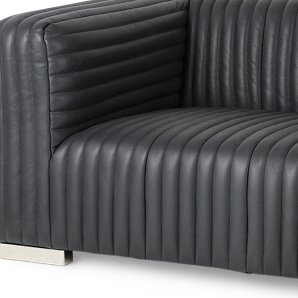 83" Black Leather Sofa With Silver Legs