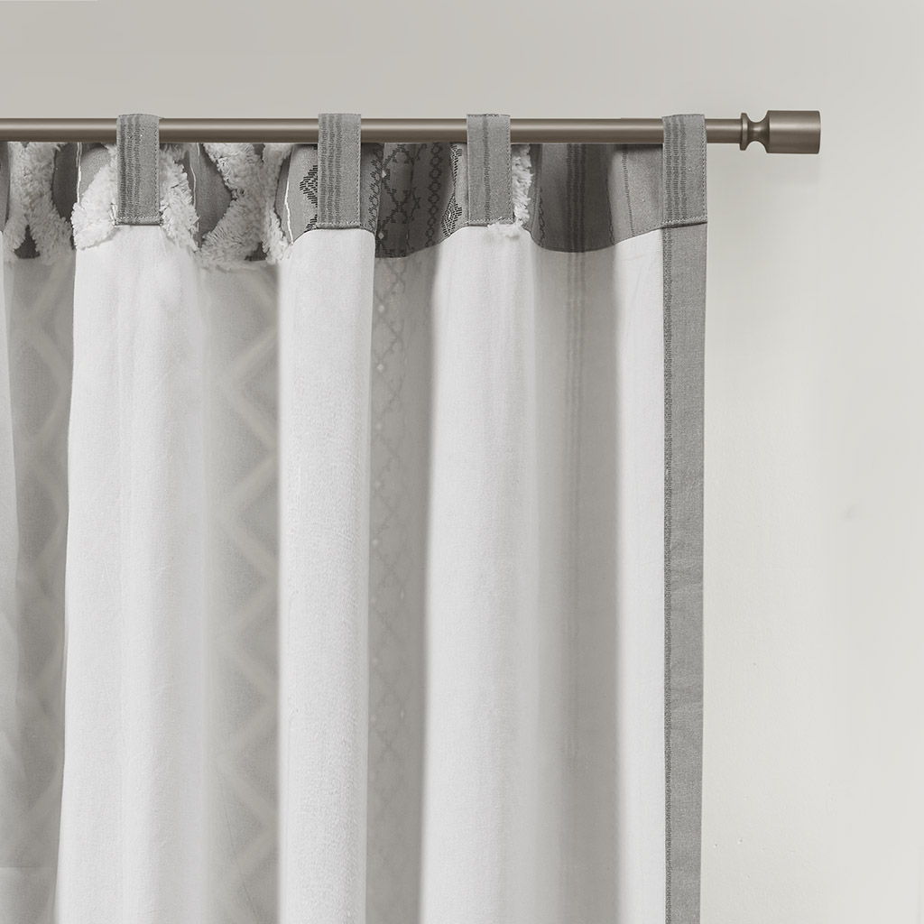 Imani - Cotton Printed Curtain Panel With Chenille Stripe And Lining - Gray