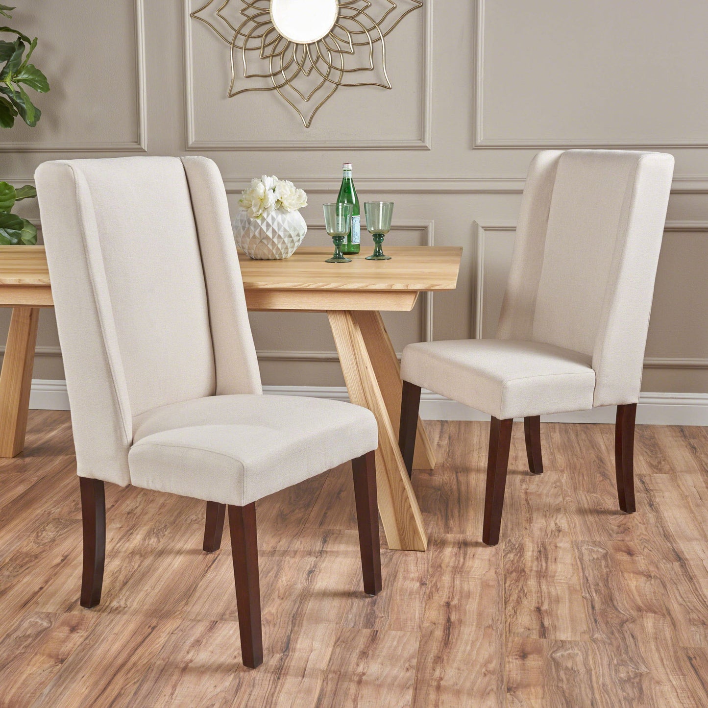 Modern Wingback Dining Chair (Set of 2) With Upholstered - Ivory