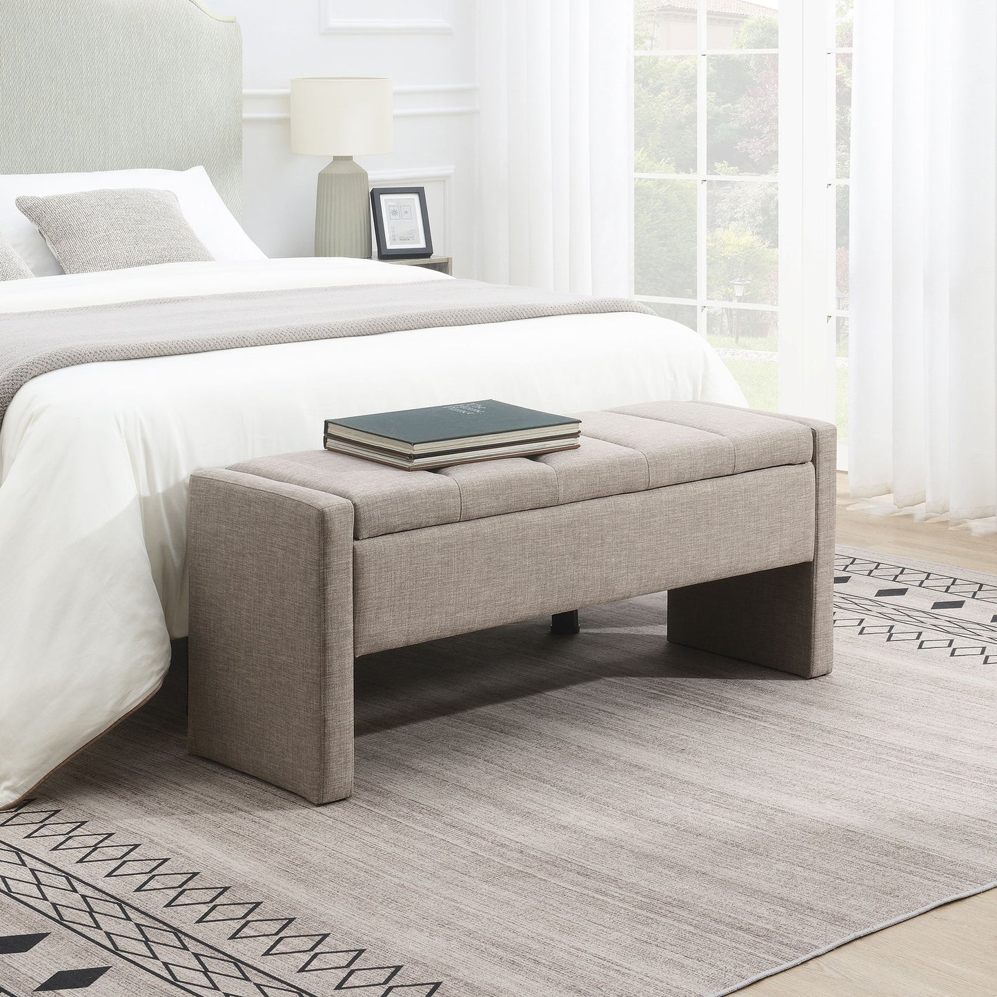 Modern Upholstered Large Bed End Bench With Storage