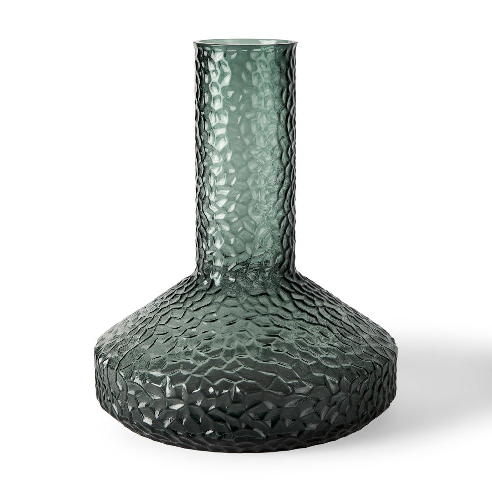 12" Green Faceted Glass Table Vase