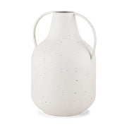 12" White Speckle Metal Amphora Table Vase
