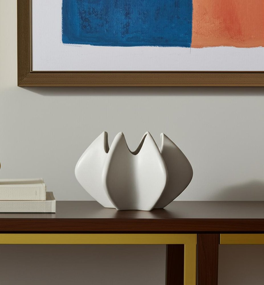9" Cream Sculptural Ceramic Table Vase