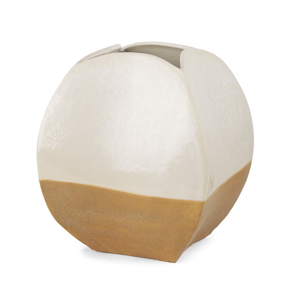 10" Beige And Cream Color Block Ceramic Table Vase