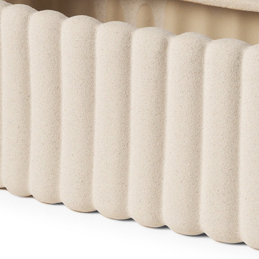 6" Beige Oval Ceramic Ribbed Texture Table Vase