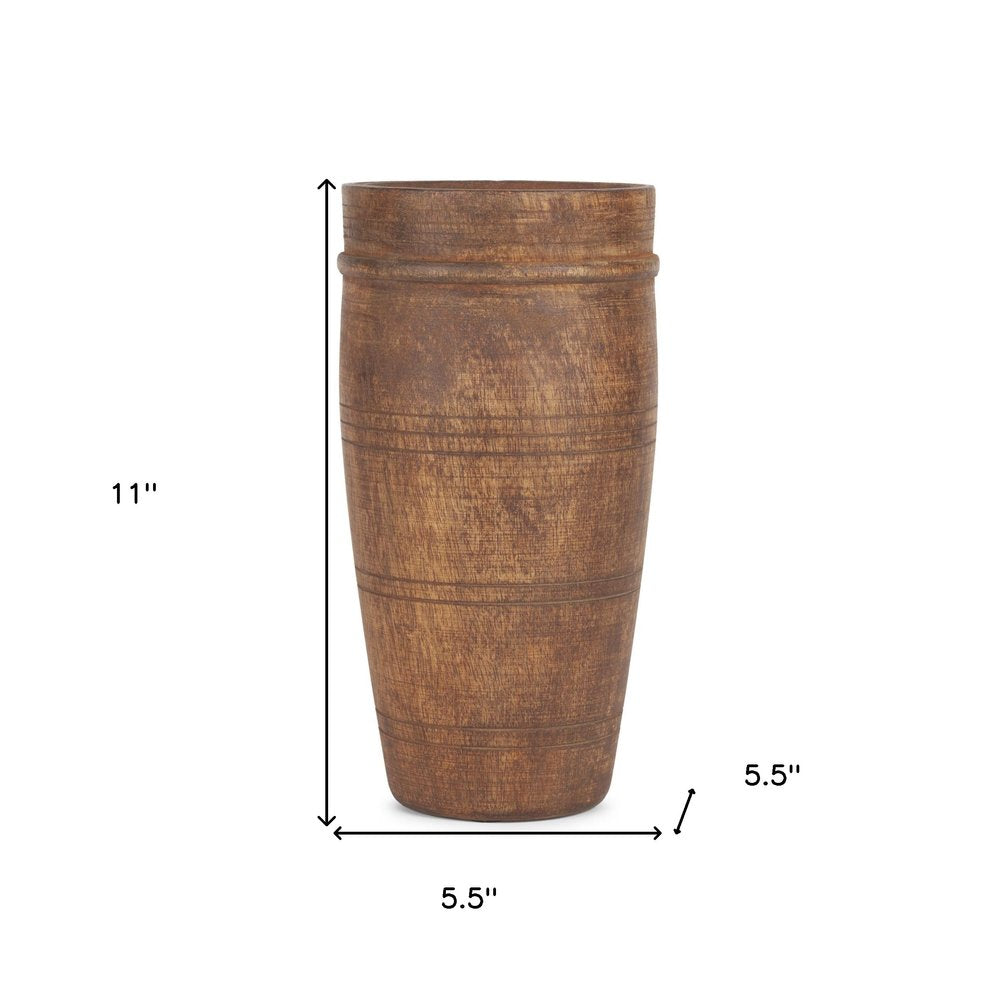 11" Brown Reclaimed Wood Cylinder Table Vase