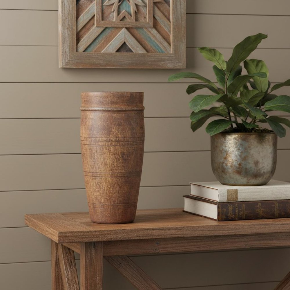 11" Brown Reclaimed Wood Cylinder Table Vase