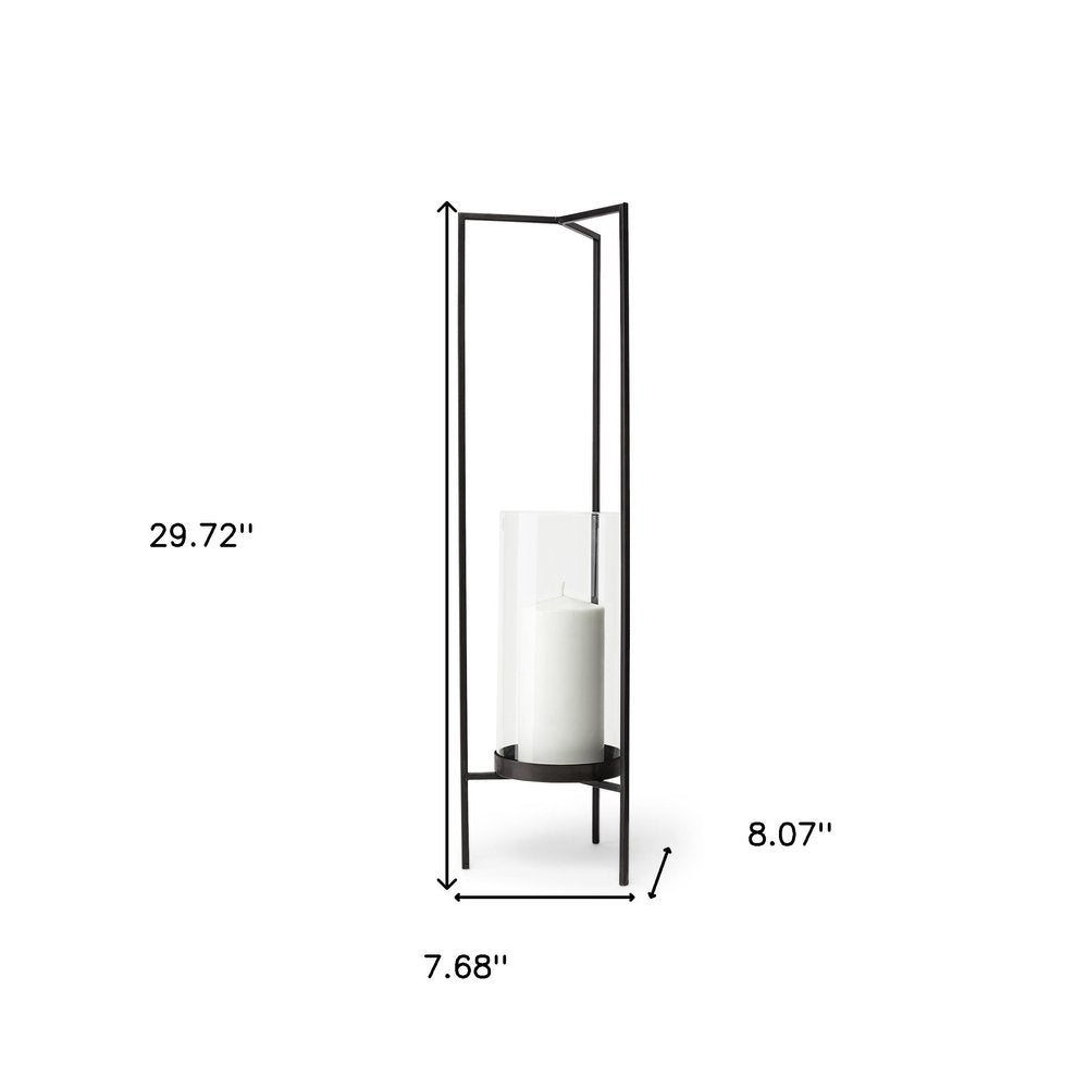 30" Gray Abstract Metal Tabletop Hurricane Candle Holder