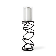 17" Black Geometric Glass And Metal Tabletop Pillar Candle Holder